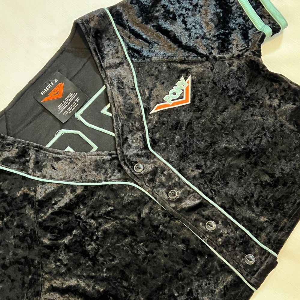 Forever 21 x PONY Velvet Baseball Jersey Crop Top M